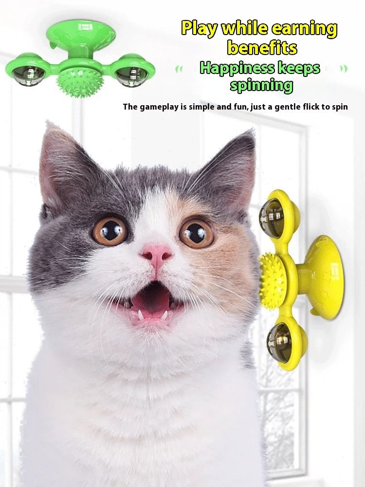 Cat Entertainment Set - Interactive Rotating Disk, Feather Teasers, Tumbler, Windmill Toy - Keeps Cats Active & Engaged - pettspy