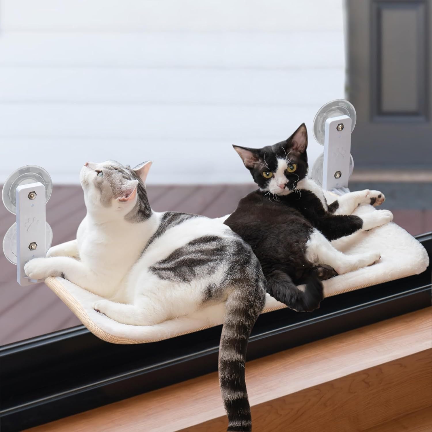 MEWOOFUN Cat Window Perch - Foldable Steel Frame Hammock With Removable Mat For Indoor Cats, Large White Window Seat, Supports 25 Lbs - pettspy