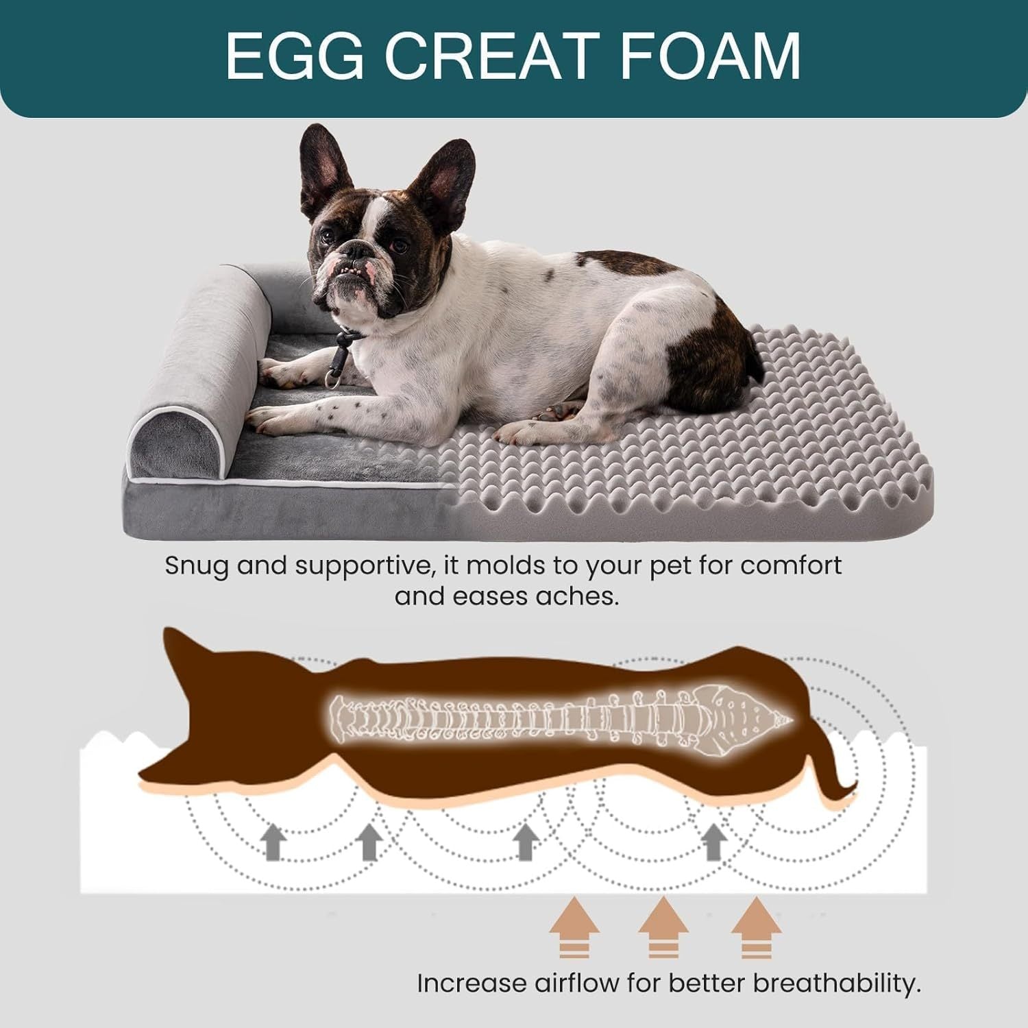 MEWOOFUN Orthopedic Dog Bed For Large Dogs - XL Egg Crate Foam Mattress With Removable Washable Cover, Waterproof Pet Couch Bed Grey, Extra Large - pettspy