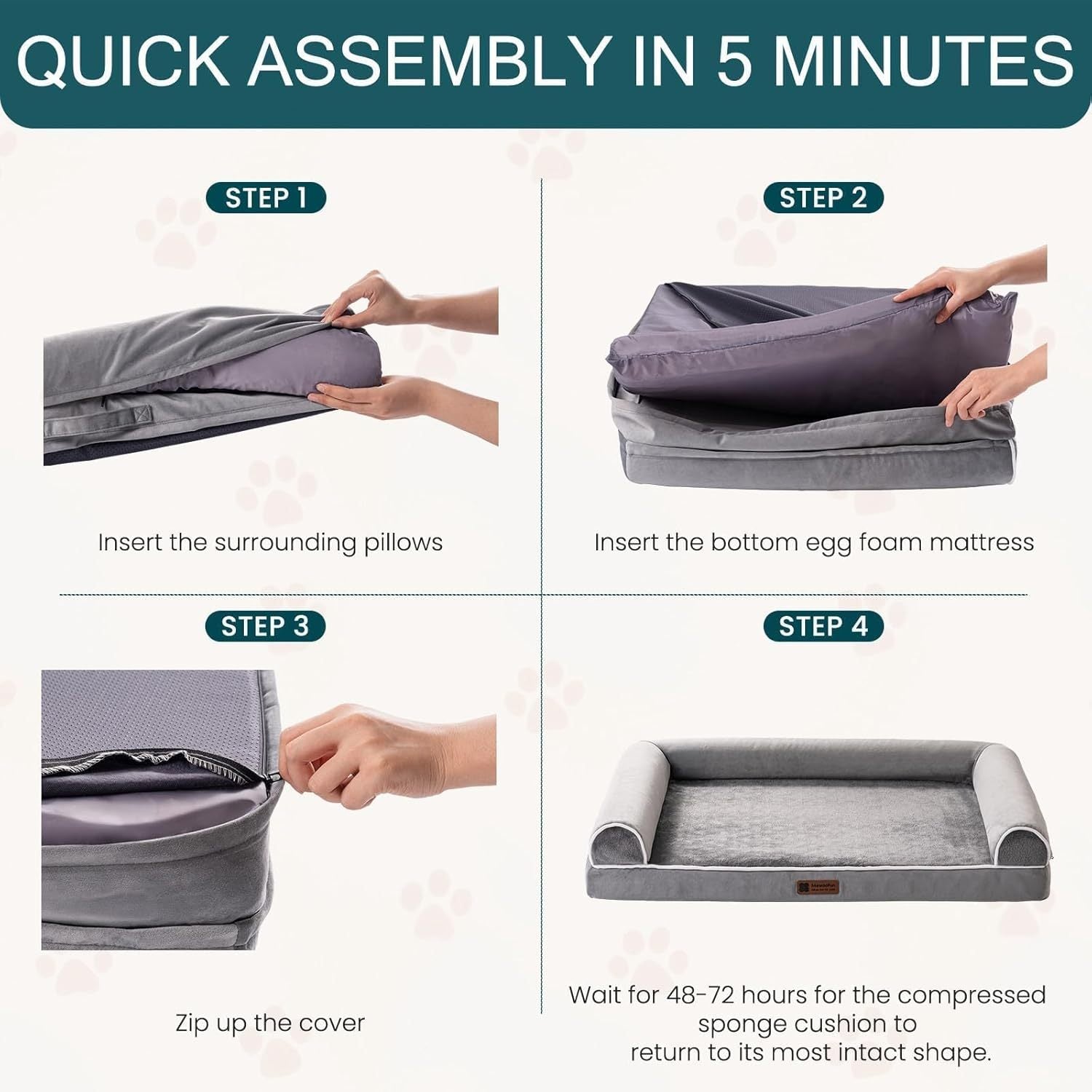 MEWOOFUN Orthopedic Dog Bed For Large Dogs - XL Egg Crate Foam Mattress With Removable Washable Cover, Waterproof Pet Couch Bed Grey, Extra Large - pettspy