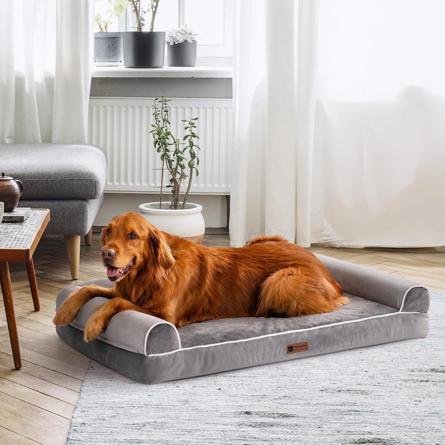 MEWOOFUN Orthopedic Dog Bed For Large Dogs - XL Egg Crate Foam Mattress With Removable Washable Cover, Waterproof Pet Couch Bed Grey, Extra Large - pettspy