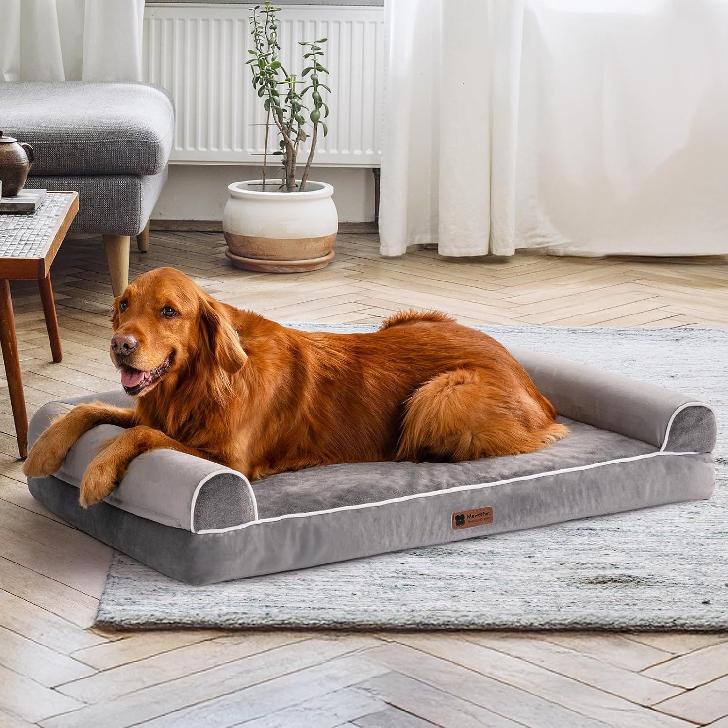 MEWOOFUN Orthopedic Dog Bed For Large Dogs - XL Egg Crate Foam Mattress With Removable Washable Cover, Waterproof Pet Couch Bed Grey, Extra Large - pettspy