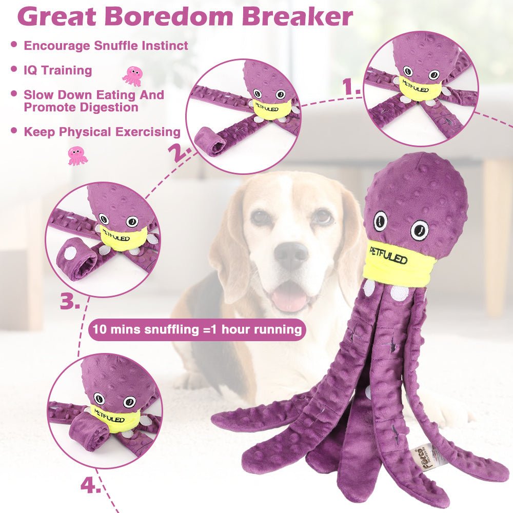 Plush Octopus Snuffle Toy for Dogs - Interactive Puzzle and Slow Feeder - pettspy