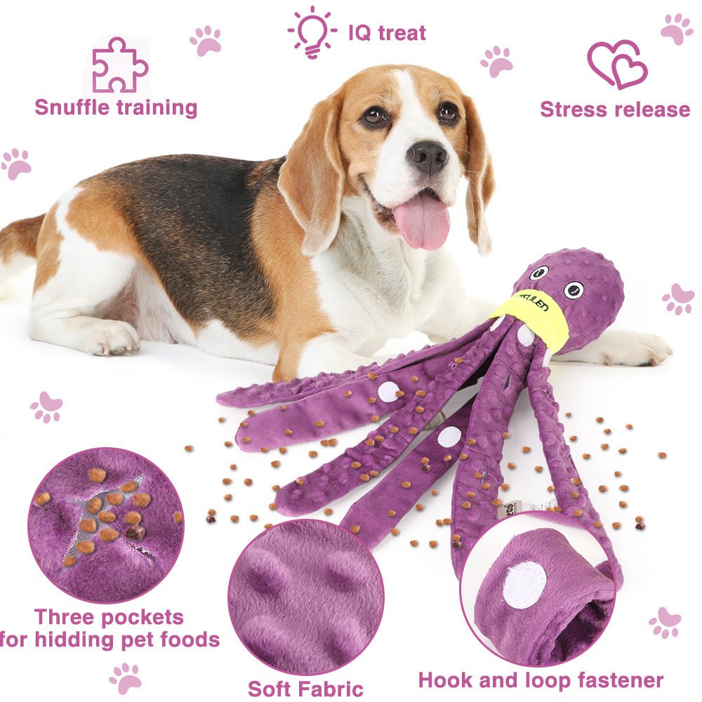 Plush Octopus Snuffle Toy for Dogs - Interactive Puzzle and Slow Feeder - pettspy