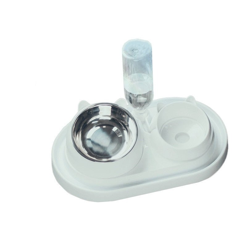 Stainless Steel Dog Bowl Double Bowl Cervical Protection Oblique Mouth Hot Pet Food Basin Supplies - pettspy