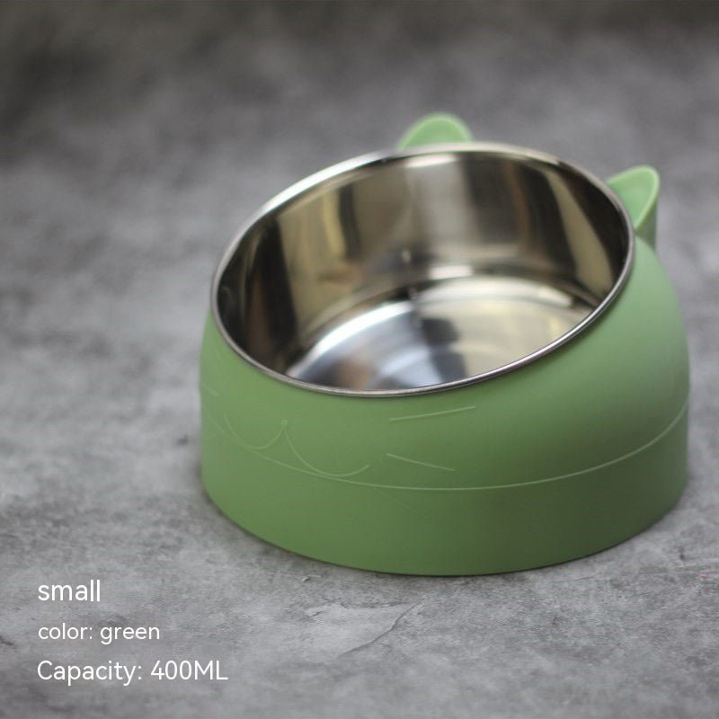 Stainless Steel Dog Bowl Double Bowl Cervical Protection Oblique Mouth Hot Pet Food Basin Supplies - pettspy