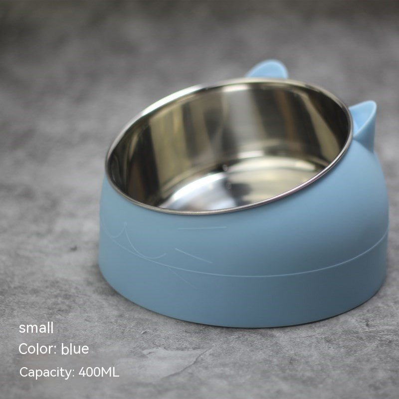Stainless Steel Dog Bowl Double Bowl Cervical Protection Oblique Mouth Hot Pet Food Basin Supplies - pettspy