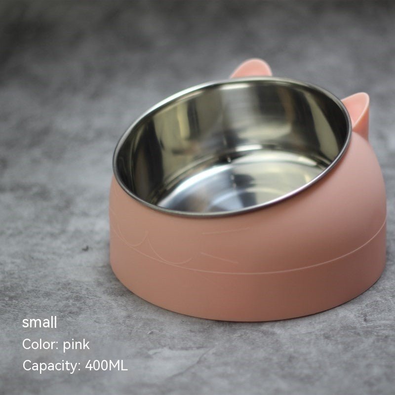 Stainless Steel Dog Bowl Double Bowl Cervical Protection Oblique Mouth Hot Pet Food Basin Supplies - pettspy