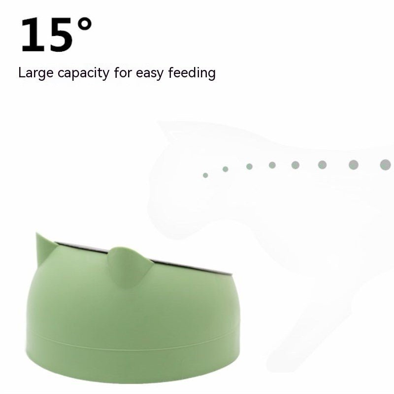 Stainless Steel Dog Bowl Double Bowl Cervical Protection Oblique Mouth Hot Pet Food Basin Supplies - pettspy