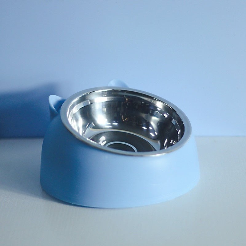 Stainless Steel Dog Bowl Double Bowl Cervical Protection Oblique Mouth Hot Pet Food Basin Supplies - pettspy