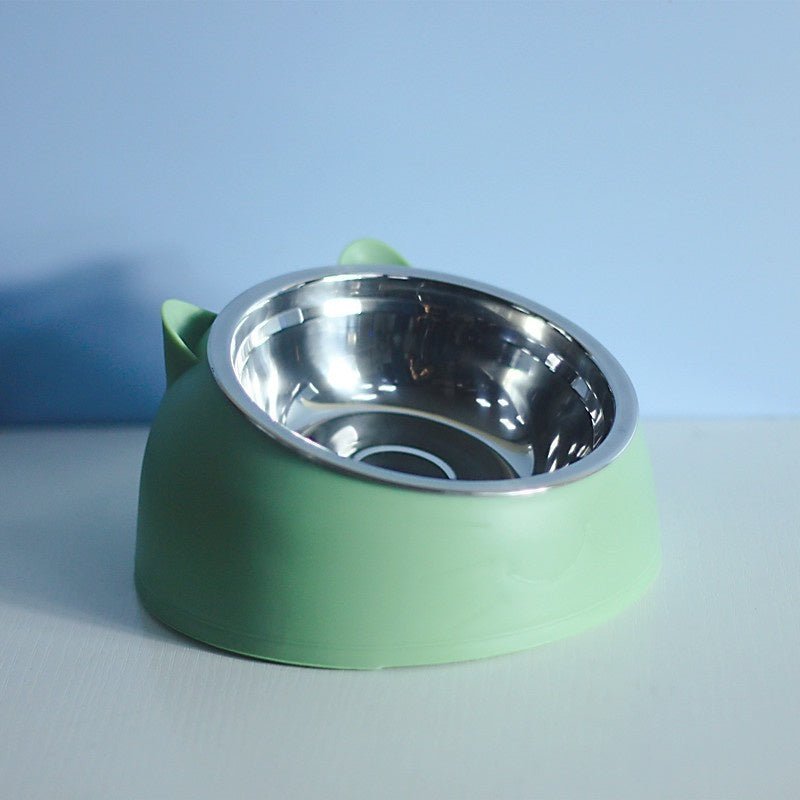 Stainless Steel Dog Bowl Double Bowl Cervical Protection Oblique Mouth Hot Pet Food Basin Supplies - pettspy