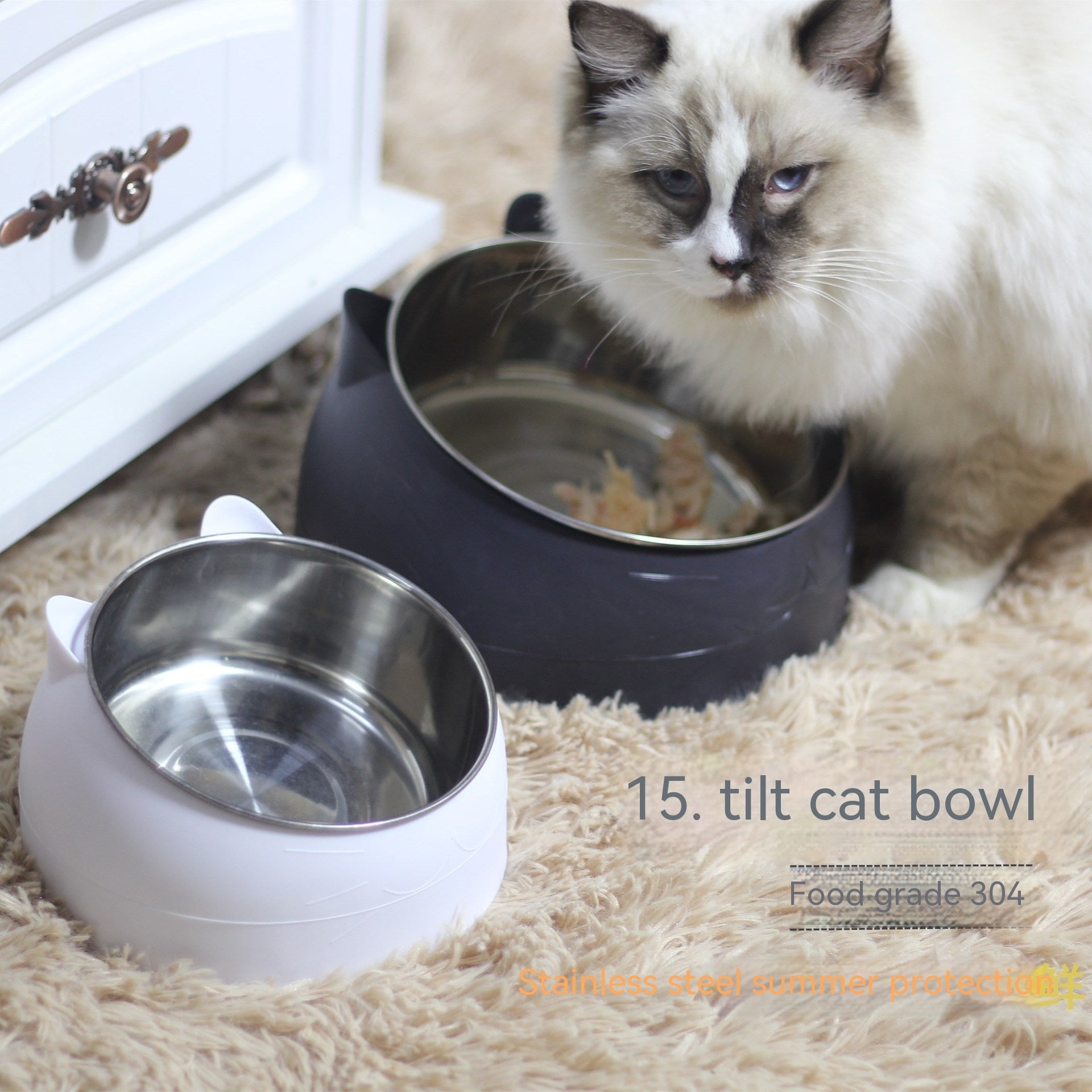 Stainless Steel Dog Bowl Double Bowl Cervical Protection Oblique Mouth Hot Pet Food Basin Supplies - pettspy